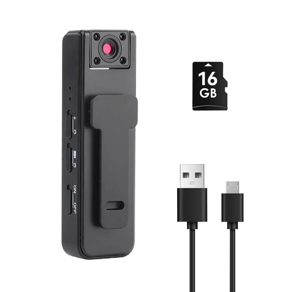 Rechargeable Wearable Action Camera with 16G SD Card, Wireless Vlog Body Camcorder with Night-Vision, 180° Rotation Lens, Clip & Portable Design for Outdoor Skiing, Cycling