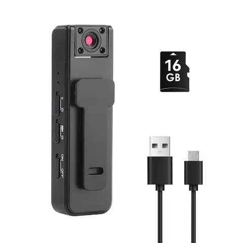 Mini Rechargeable Wearable Recording Camera - Vlogging Camera with 16G SD Card Slot, Ultra HD 1080P Wireless Camcorder, Antishake, Night Vision, 180° Rotation Lens, Clip-On Portable Design, Dynamic Loop Recording, USB Cable for Outdoor Skiing, Cycling