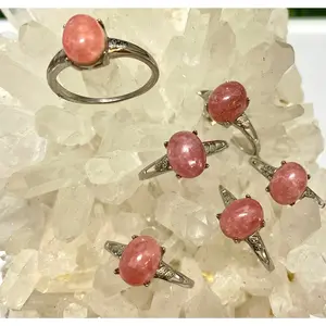 Wholesale Lot 6 pcs Natural Rhodochrosite Ring White Bronze