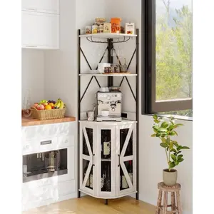 72inch Corner Wine Cabinet, Industrial Wine Cabinet with Power Outlet & 12 Colors LED Strip, Bar Display for Home & Small Space, Industrial Metal for Living Dining Room, Grey