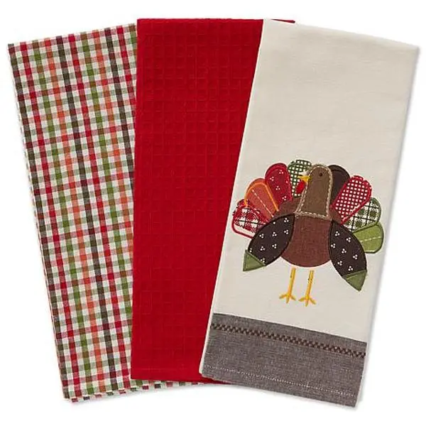 Design Imports Fall Turkey Embroidered Kitchen Towels Set of 3