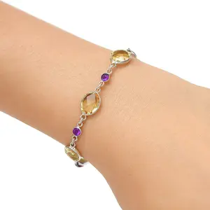 Lemon Quartz Checker Briolette & Amethyst Bracelet B-1006 SDB5171