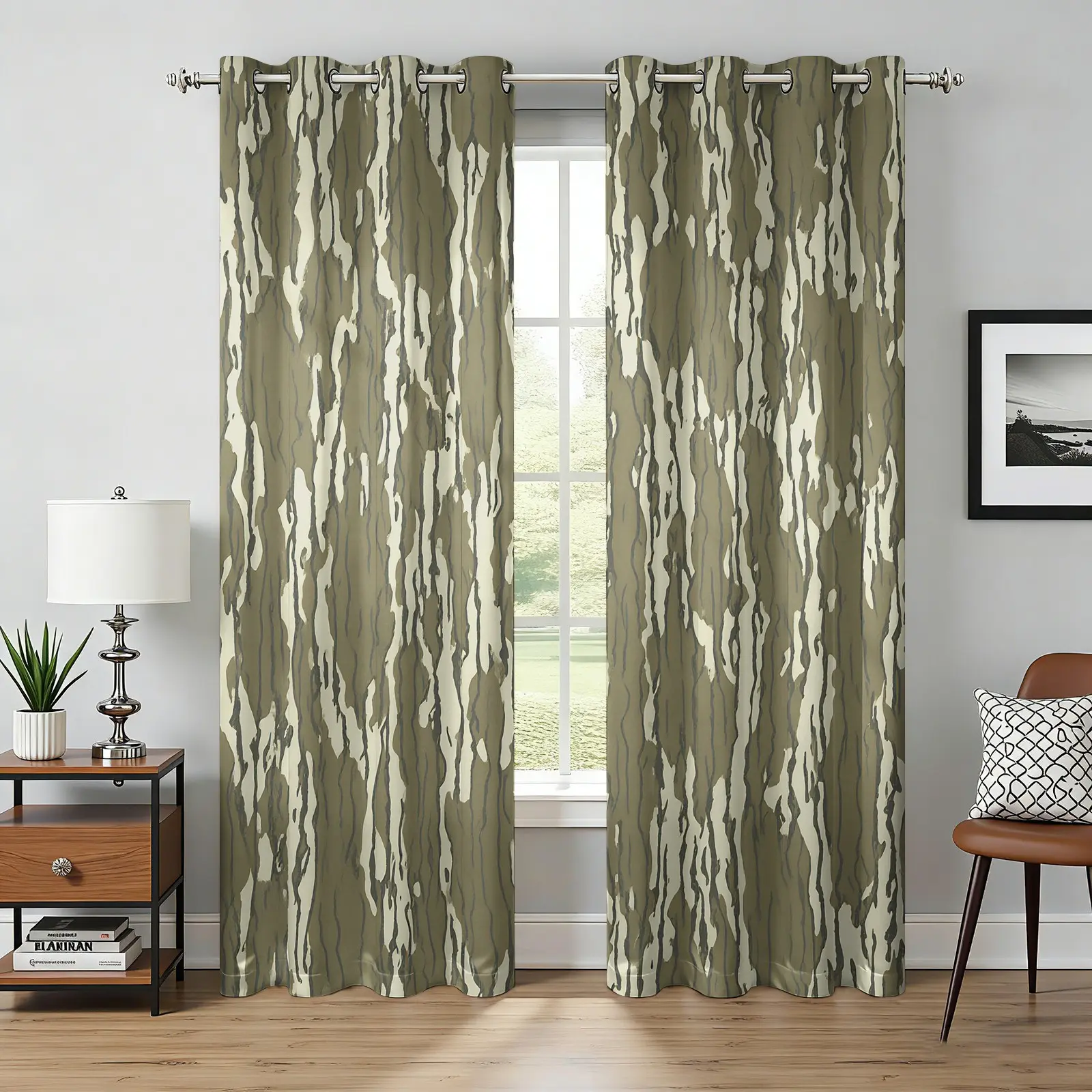 2 Panels Mossy Oak Camo Blackout Curtains, Light Blocking Realtree Camouflage Print, No-Hook Washable Fabric, Room Darkening Window Drapes for Bedroom Living Room Decor, Hunting Cabin Home Gift