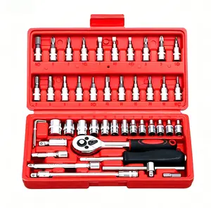 46 Pieces 1/4 inch Drive Socket Ratchet Wrench Set, with Bit Socket Set Metric and Extension Bar for Auto Repairing and Household, with Storage Case tool kit hardware toolbox