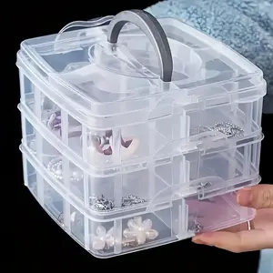 3-Layer Stackable Storage Box with Dividers, Toolbox Storage Box, Multi-Functional Organizer for Crafts Jewelry Accessories, Portable Durable Container