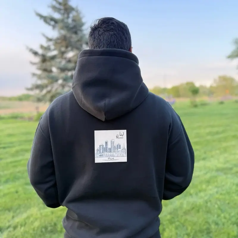 Lebanon Hoodie - Casual Unisex Oversized Fit Heavyweight 100% Cotton - city of Beirut in the back and the Map of Lebanon designed with the cedar tree in the front Patches Breathable Pullover Sweatshirts
