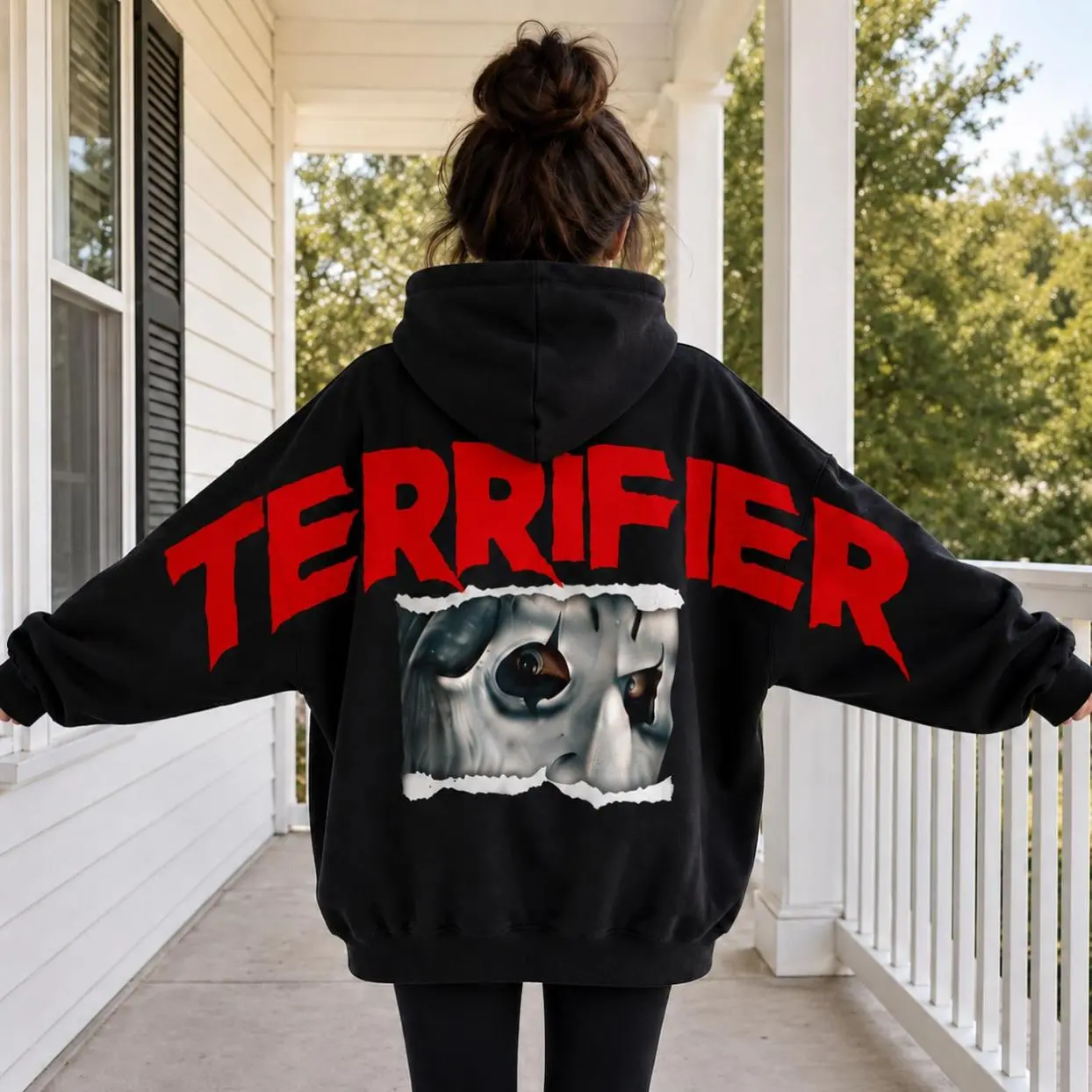 Art The Clown Terrifier Shoulder-to-Shoulder Back Lettering Sweatshirt Hoodie, Scary Horror Clown Shirt, Halloween Horror Movie