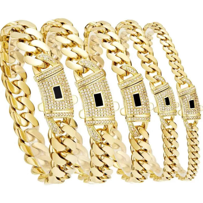 14K Gold Plated Stainless Steel Cuban Link Bracelet - 6mm-14mm, Zircon Clasp, for Men & Women, Perfect Gift for Birthday & Anniversary