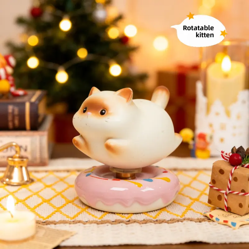 Jingdezhen Ceramic Modern Cute Rotatable Cat Figurine - Stress-Relief Toy, Desktop Ornament, Mini Gift for Animals Lovers Home Decor