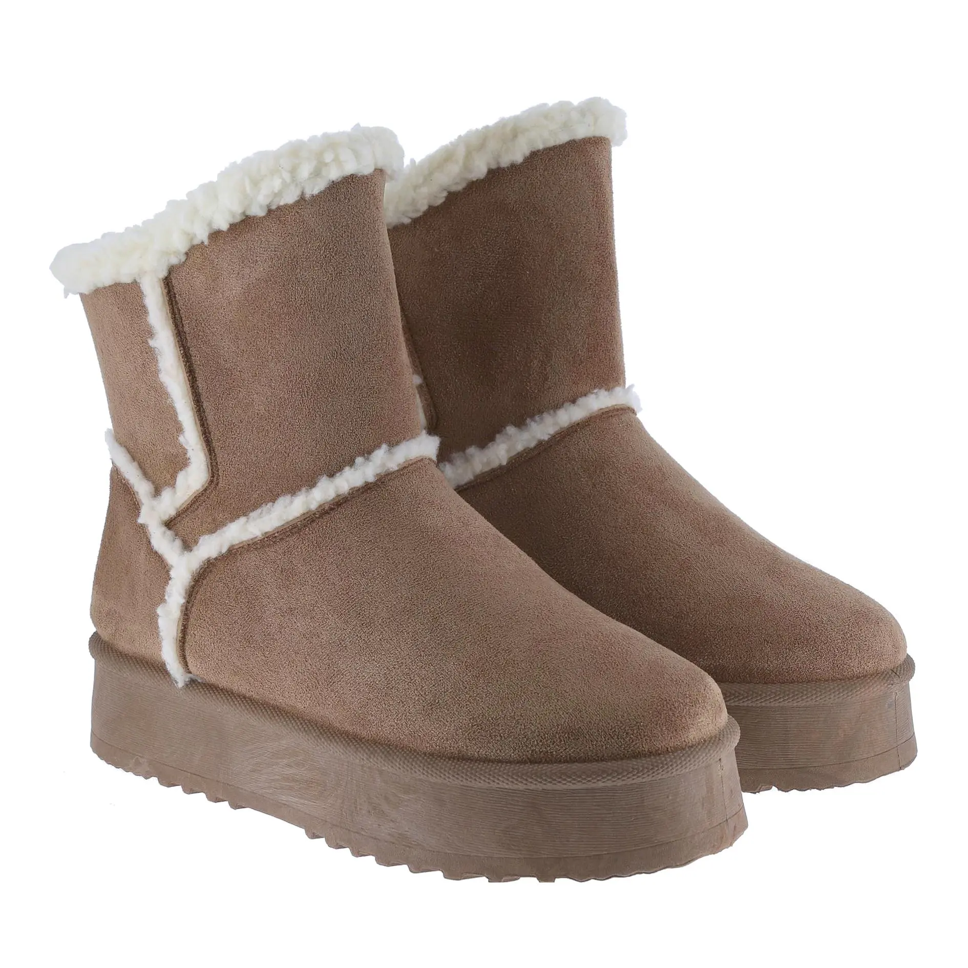 Belovely Women's Short Ankle Platform Suede Boots with Fur Lining Casual Fall & Winter Boots [SNOWBOOTS-11] Women's Fluffy snow casual warm Shoes Suede