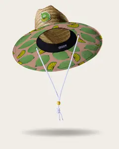 Cadillac UPF 50+ Lifeguard Straw Hat in Lime Design with Adjustable Drawstring