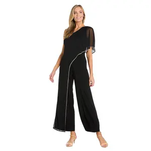 One-Shoulder Sheer Cape Black Jumpsuit