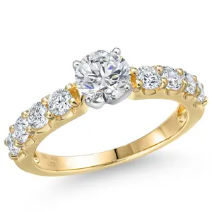 14K Two-Tone Gold Gemstone Birthstone and Lab Grown Diamond Engagement Ring For Women | Round 6MM and 2.5MM | Wedding Anniversary Gold Ring | Available in Size 5,6,7,8,9