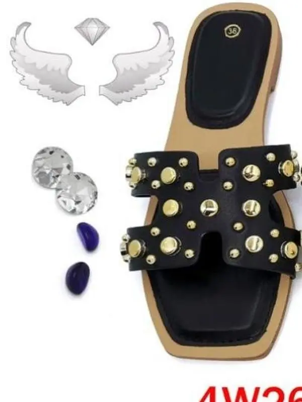 AW85 Black Leather Sandals whith gold Studs & Crystal Accents- 3 Pairs for $25