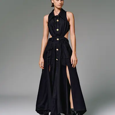 commense denim buckle dress Pocketed Belted Denim Dress