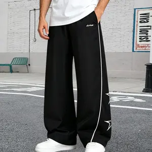 Men’s loose sports pants, men’s long pants with white side stripes, comfortable design, sporty casual style, athletic leggings, fashionable and versatile, all-season style Breathable Sweatpants