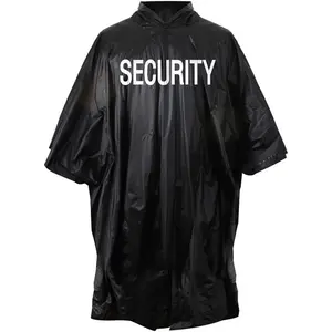 Black - SECURITY Rain Poncho with Hood, One Size - Reusable