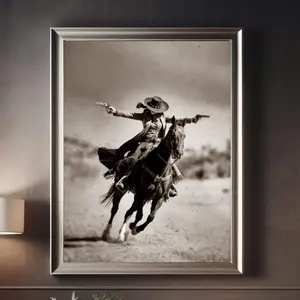 Vintage Western Cowgirl Poster, wild west, western outlaw vintage style, horse rider with six shooter, Farmhouse Art print, Cowgirl Style