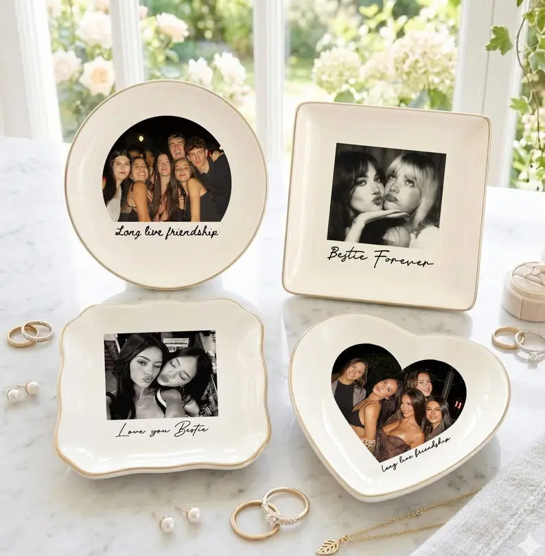 Personalized Bestie Photo Trinket Dish, Custom Photo Jewelry Ring Dish, Bridesmaid Proposal, Best Friend Ceramic Trinket Tray, Bridal Gift