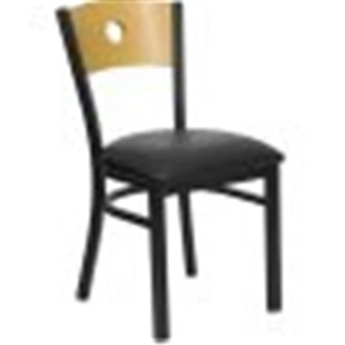 212 MAIN Heavy-Duty Metal Frame Restaurant Dining Chair - Ladder Back, Natural Wood Back Panel, Black Vinyl Padded Seat, Welded Joints
