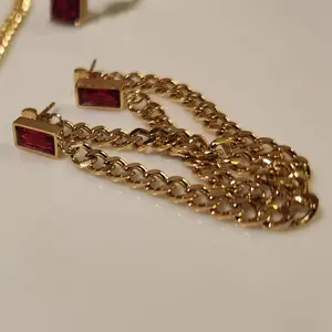 Red Rectangle Crystal Cuban Earrings for Women - Fashion Accessory