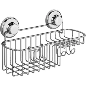 Shower  Suction Cup, Shower Shelf with Soap Dish and Hooks Organizer, Suction Bathroom Shelf for Storage, Wall Mounted Basket,