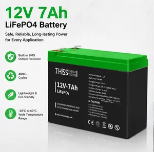 2pack 12V 7Ah LiFePO4 Lithium Battery Deep Cycle 12.8V with Built-in BMS, Rechargeable for Home Backup Off-Grid Solar Storage RV Power Tools