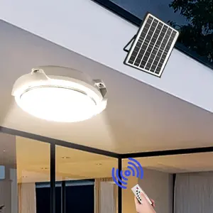 1pc Round Solar Powered Ceiling Light, Three Modes with Remote Control, Ideal for Courtyard, Garden, Pathway, Gate, Terrace, Staircase Lighting, Home Decor Lighting