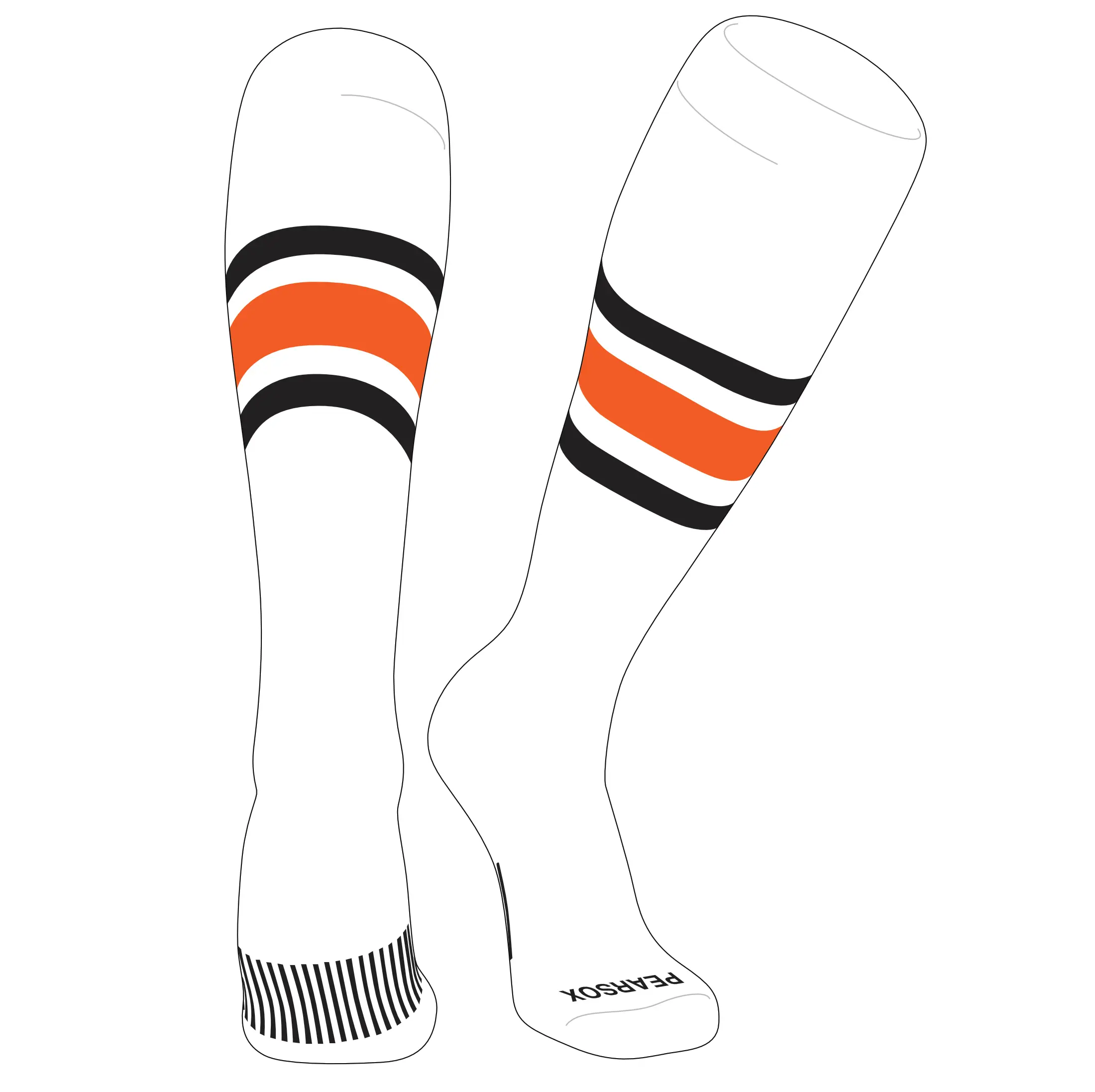 Pear Sox Striped Knee High Baseball, Football Socks (B) White, Black, Orange