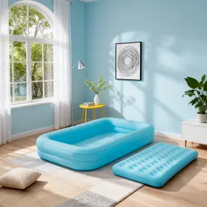 Air Mattress with Full Rounded Anti-collision, Portable Inflatable Bed for Indoor & Outdoor, Camping Tent, Garden, Holiday, Blue