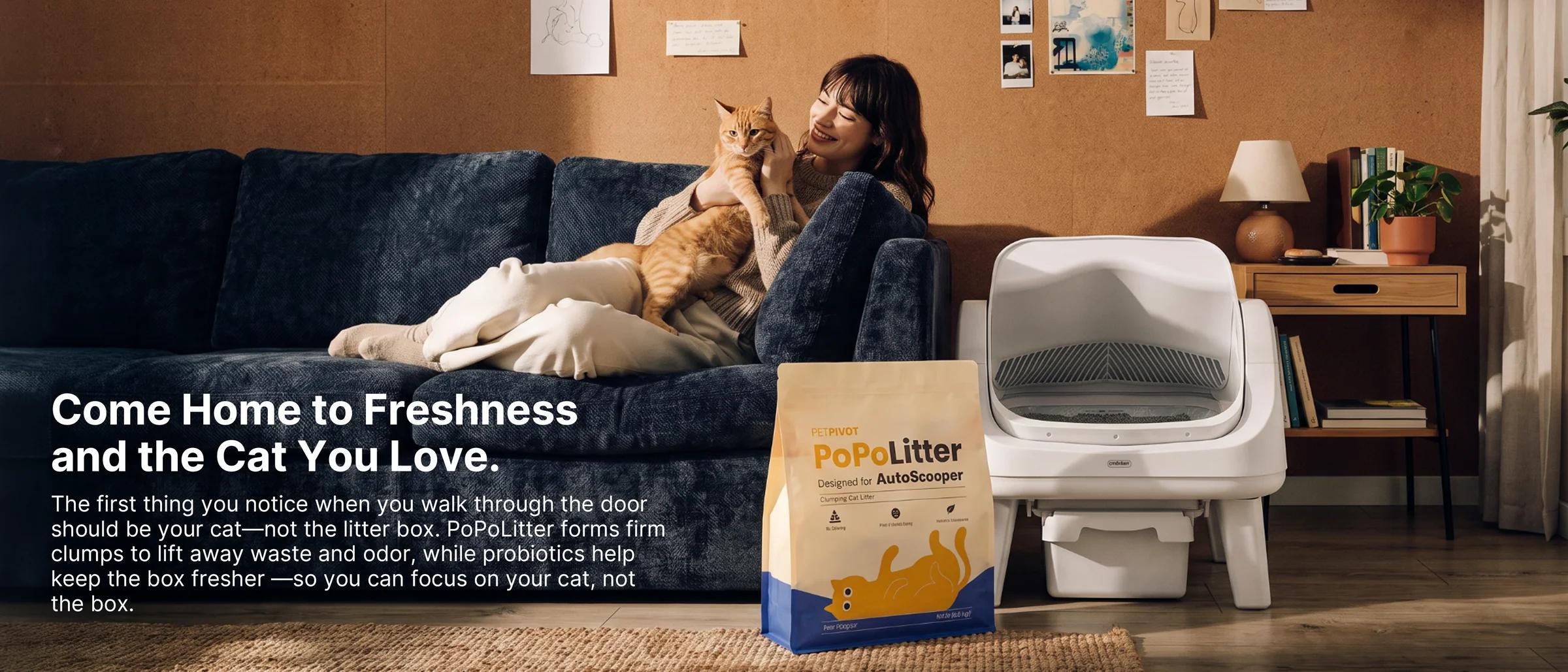 PetPivot PoPoLitter No-Stick Hard Clump Mineral Clay Cat Litter for Auto Scoop & Automatic Litter Boxes, Fast Firm Clumps, Probiotic Odor Control, Low Dust, Made in USA, 30 lb (2 x 15 lb Bags)