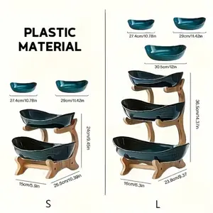 2/3 Tier Luxurious Wooden Elegant Fruit Stand- Double Layer Fruit Bowl and Creative Candy Display- Made of Natural Wood, Suitable Snack Tray for Living Room, Space-saving Design, Easy to Assemble, Father'S Day Gift, Kitchen Dessert Tray