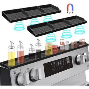 Stove Top for Silicone Shelf,30 Inch Magnetic Shelf Over the Stove Spice Rack,Kitchen Organizer Magnet Above Stovetop Back of Flat Storage Suctioned-Black