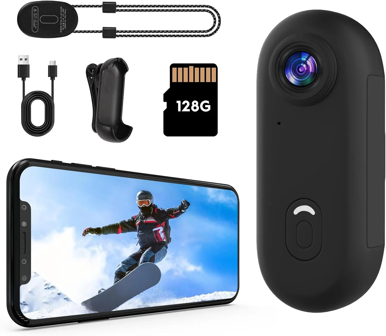 Mini Action Camera, 128GB Thumb Body Camera, Wearable Video Recorder with IPX7 Waterproof Underwater Camcorder, Helmet Mount, Magnetic Sport DV for Bike Cycling, Pet, Vlogging Movie Metal 4K+128G Black Stick