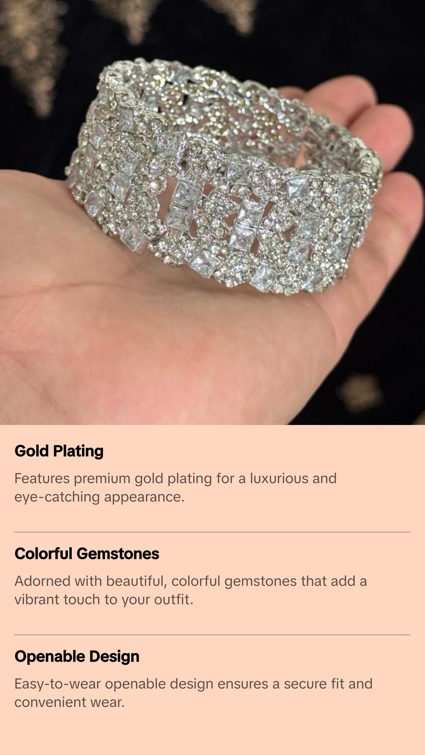 Premium Openable Statement SINGLE Bangle - 2.2, 2.4 and 2.6 - with Gold Plating and Colorful Gemstones for Festive Wear simple style jewelry