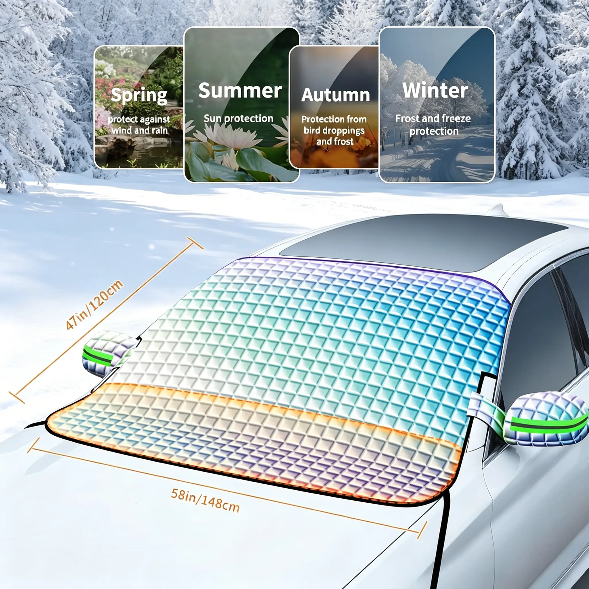 Car Windshield Snow Cover with Mirror Covers| Waterproof Anti-Frost Ice Protector for SUV & All Vehicles