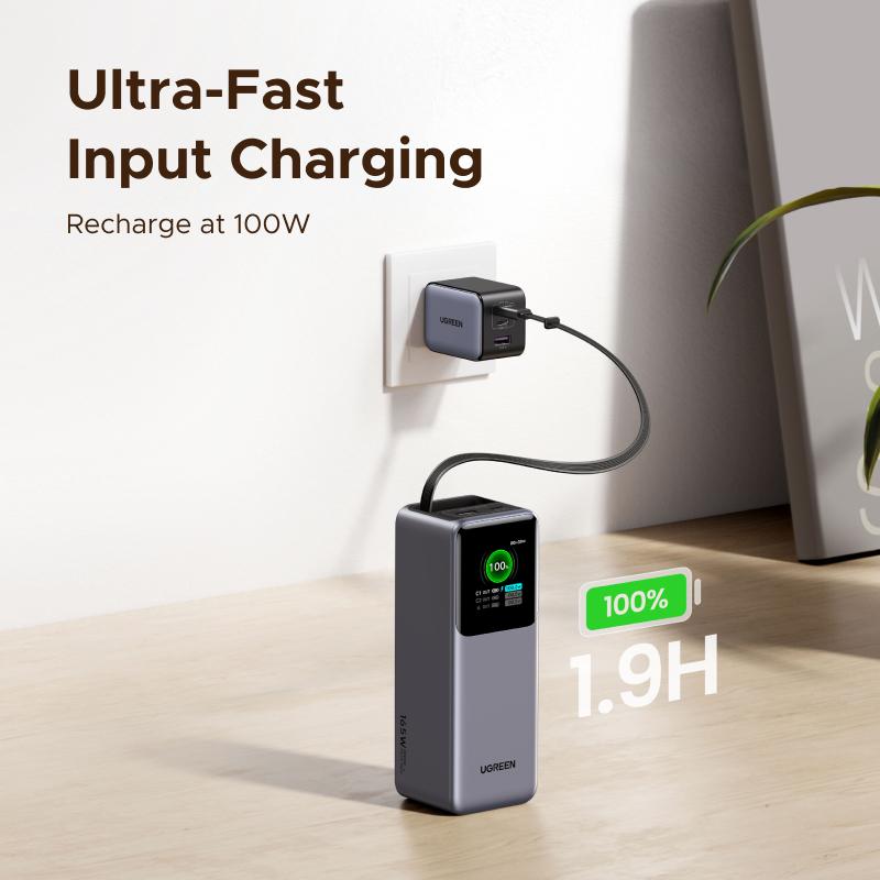 UGREEN Nexode Power Bank 20000mAh 165W with Built-in Retractable USB C Cable Laptop Travel Portable Charger, 100W Input, Fast Charging for MacBook Pro/Air/iPhone 17 16/iPad Pro/Galaxy S25 Ultra/Dell/HP and More TikTokShopBlackFriday ,TikTokShopHolidayHaul