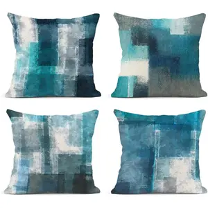 Set of 4 Throw Pillow Covers Turquoise and Grey Art Artwork Contemporary Decorative Gray Cushion Sofa Bedroom Car Pillow Home Decorative Square 18x18 Inches Pillowcases