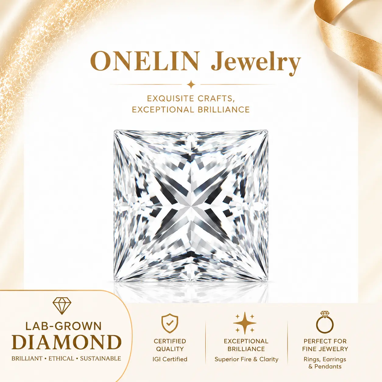 IGI Certified Princess Cut Lab-Grown Diamond - 1.00 Carat - F Color - VS 1 - LG807645567