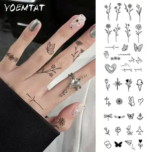 2pcs Waterproof Temporary Tattoo Sticker Cute Finger Symbol Flower Leaf Summer Fresh Love Heart Wave Handwriting Font Butterfly Body Art Arm Fake Tattoos Sleeve For Women Men Neck Wrist Aesthetic Tattoo Merch