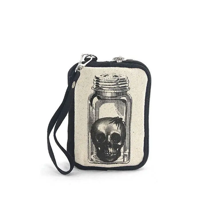 Skull in a Jar Design Wristlet and Zipper Closure for Everyday Use