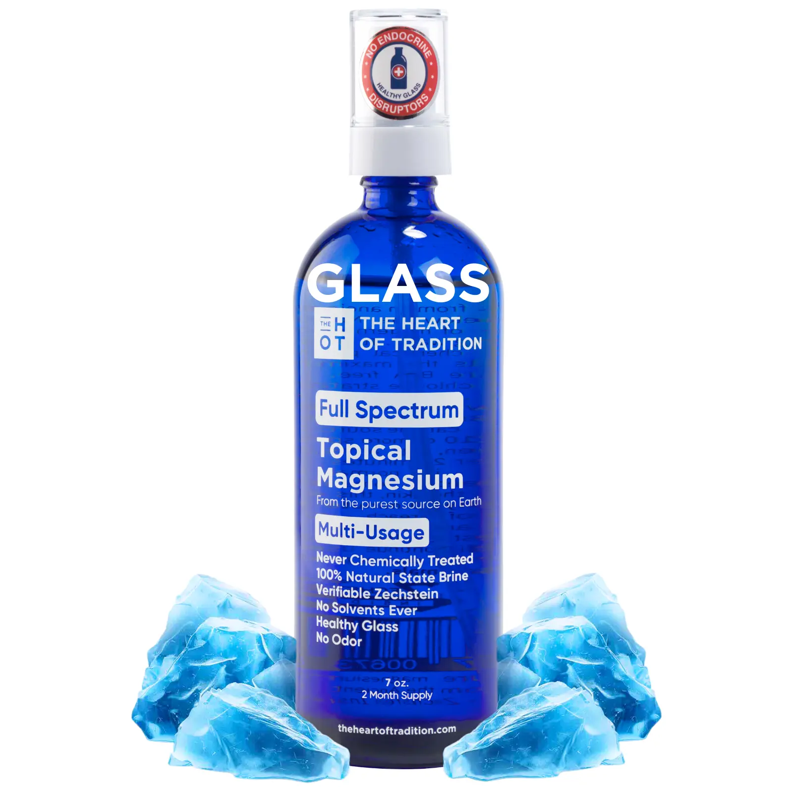 The Heart of Tradition Full Spectrum Topical Magnesium for Cramps Pain Sleep Skin and Teeth - 7 oz Healthy Glass Bottle Natural Healthcare