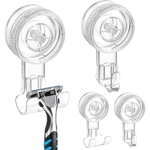 Suction,4 Pack 2razor 2 Single Hook Clear Removable & Reusable Vacuum Suction Hanger Waterproof Hanger Hook for Bathrobe Loofah