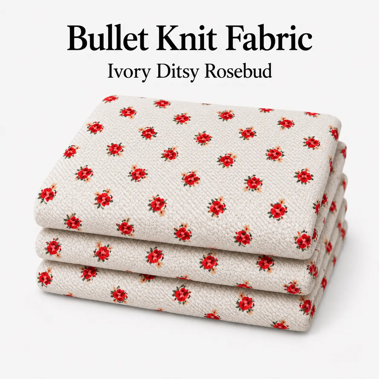 White Ditsy Rosebud Bullet Knit Fabric, Textured 4-Way Stretch, 96% Polyester 4% Spandex, 58 in, 200 GSM, by the Yard