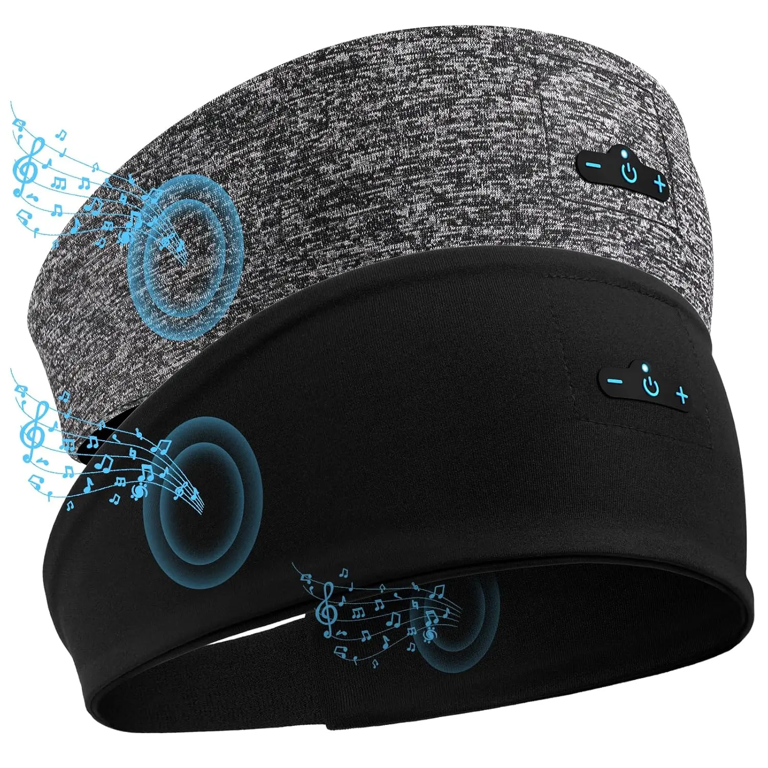 Sleep Headphones Headband (1 Black+1 Grey, 2-Pack) – Rechargeable Audio Headband with Detachable Stereo Speakers, 14H Playtime, Memory Feature, Ideal for Side Sleepers, Workout, Gifts for Men, Teens