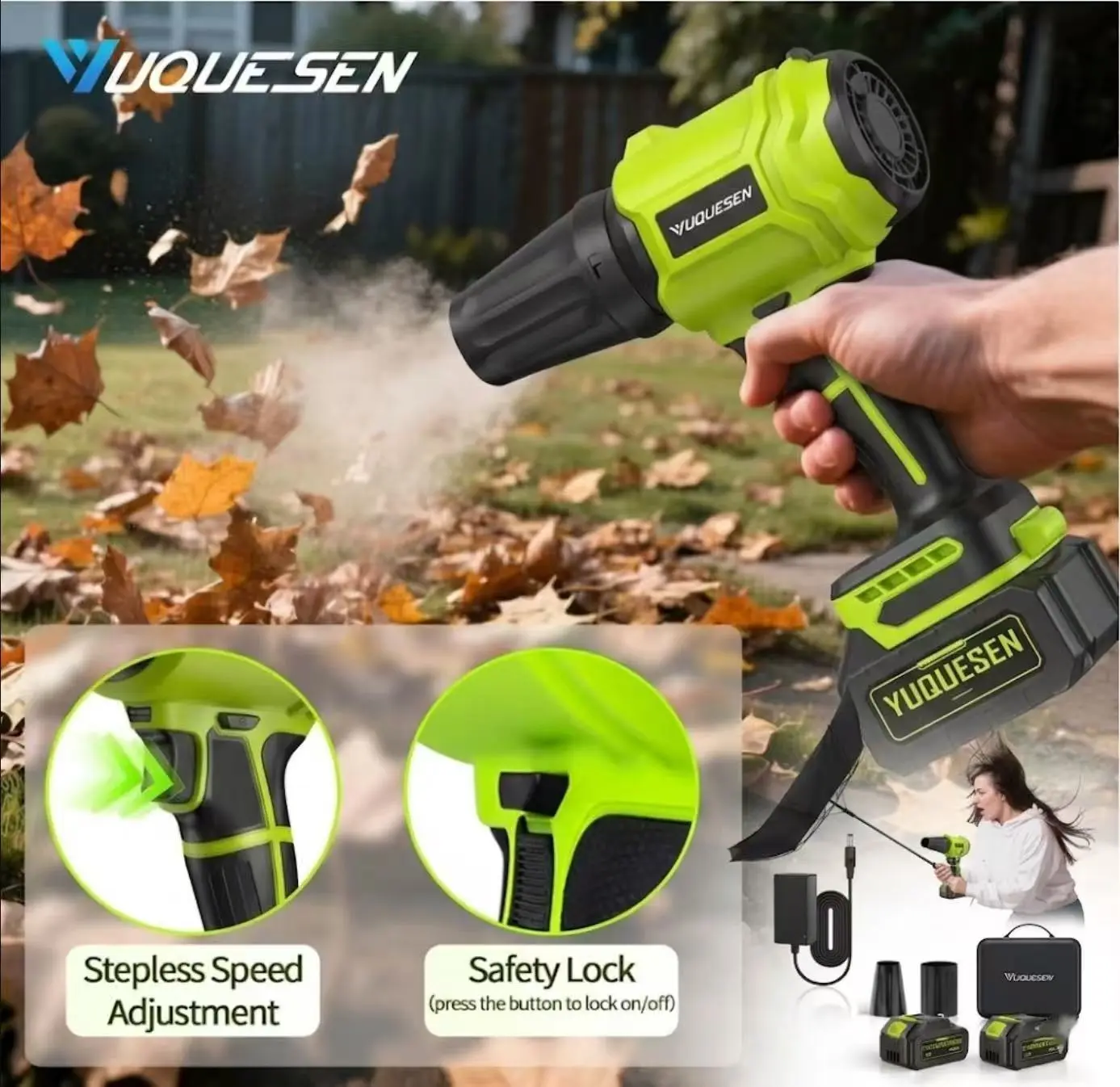 YUQUESEN Cordless Leaf Blower with 2X 4.0Ah Batteries & Charger. Lightweight Handheld Sweeper for Lawn Care, Patio Cleaning & Dust. #SummerVibes Outdoor Tool.