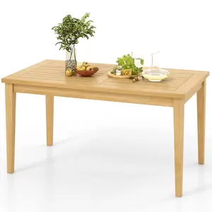 COSTWAY - 20 Inch x 35.5 Inch Outdoor Teak Wood Coffee Table with Slatted Tabletop for Balcony
