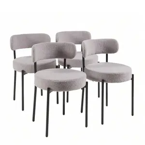 Modern Dining Room Chairs, Mid-Century Round Upholstered Boucle Kitchen Chairs, curved backrest. set of 4/2, grey/gray, for vanity