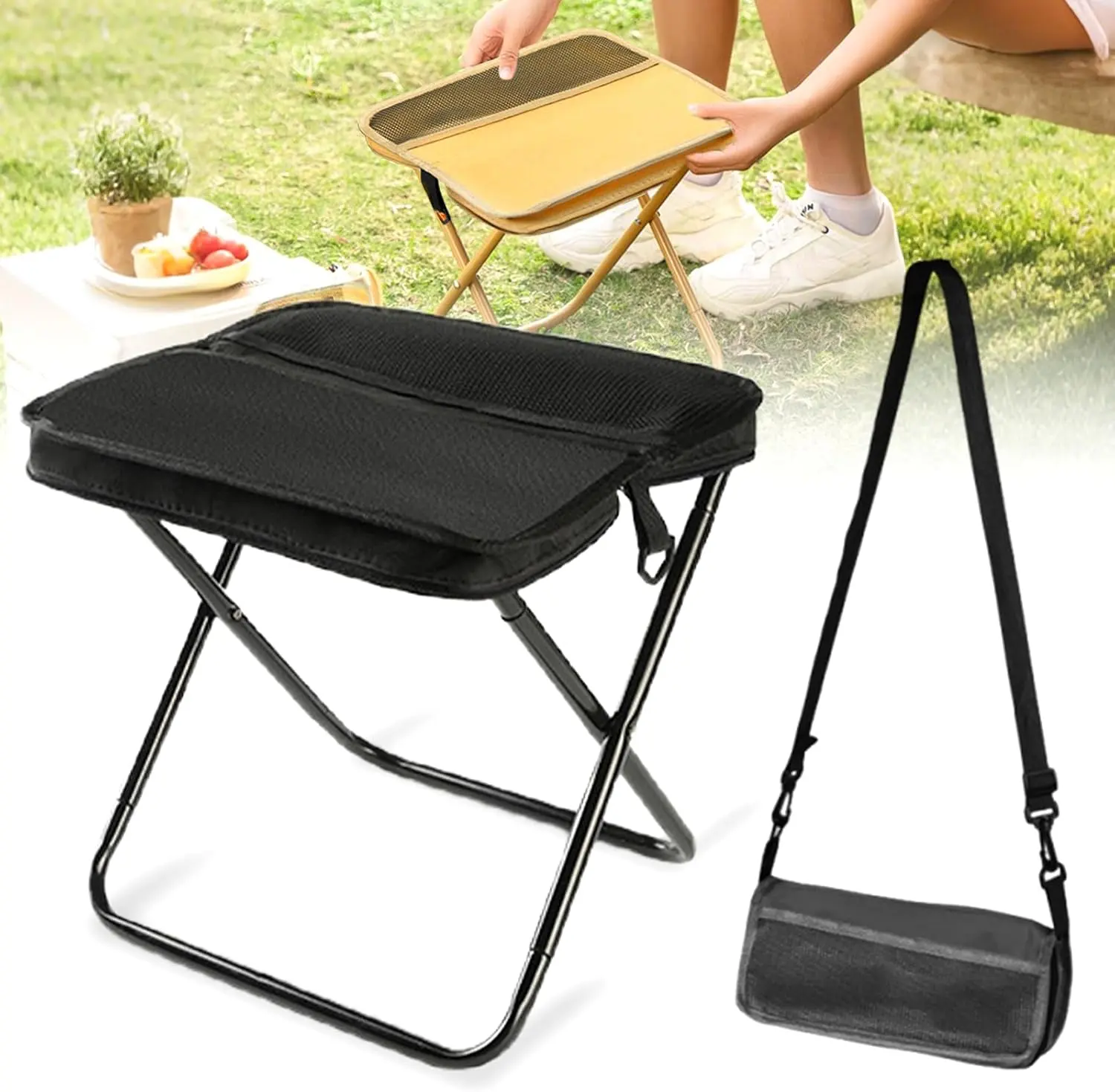 Heavy Duty Folding Camping Stool for Adults, Portable Ultralight Collapsible Outdoor Seat, Compact Foldable Fishing Chair for Hiking, Hunting, Travel & Picnic