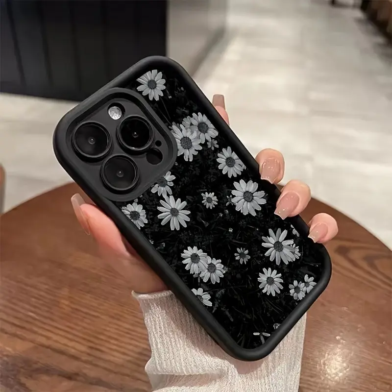 Gothic Daisy Pattern Anti-Drop Protection Tpu Protective Phone Case for iPhone 17/17 Pro/17 Pro Max, Soft Cover for iPhone 11/12/13/14 Pro Max/15 Pro/16 Plus/16/16 Pro Max